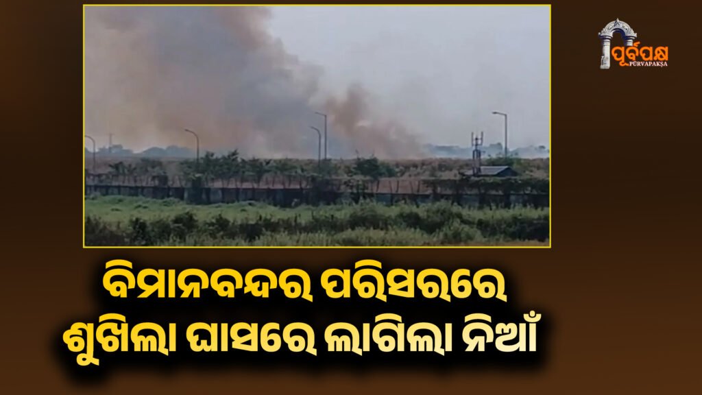 Bhubaneswar airport premises II ଭୁବନେଶ୍ୱର ବିମାନବନ୍ଦର ପରିସରରେ ଶୁଖିଲା ଘାସରେ ଲାଗିଲା ନିଆଁ , ନିୟନ୍ତ୍ରଣକୁ ଅଣାଗଲା