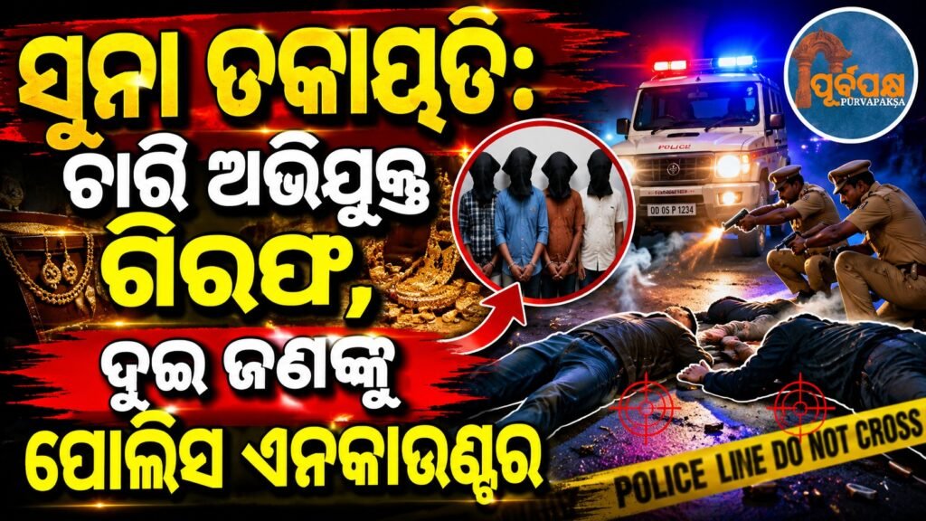 ସୁନା ଡକାୟତି: ଚାରି ଅଭିଯୁକ୍ତ ଗିରଫ, ଦୁଇ ଜଣଙ୍କୁ ପୋଲିସ ଏନକାଉଣ୍ଟର || Gold robbery: Four accused arrested, two in police encounter