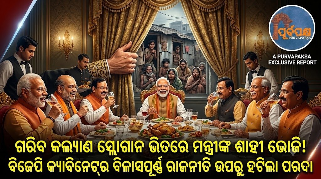 ଗରିବ କଲ୍ୟାଣ ସ୍ଲୋଗାନ ଭିତରେ ମନ୍ତ୍ରୀଙ୍କ ଶାହୀ ଭୋଜି! ବିଜେପି କ୍ୟାବିନେଟ୍ର ବିଳାସପୂର୍ଣ୍ଣ ରାଜନୀତି ଉପରୁ ହଟିଲା ପରଦା || “Minister’s royal feast amidst slogans of poor welfare! The curtain has been lifted on the BJP cabinet’s luxury politics”