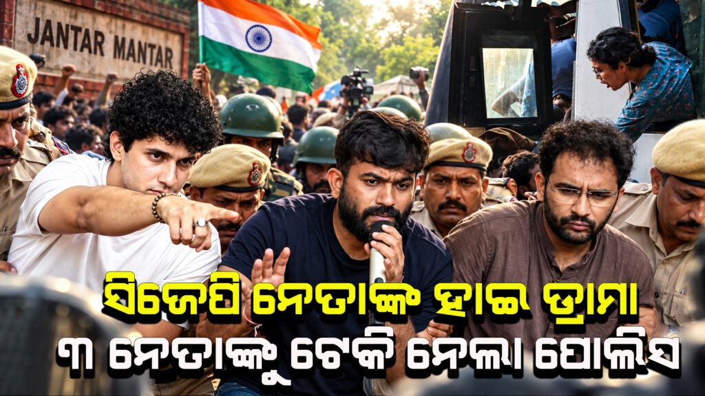High drama by CJP leaders at Jantar Mantar II ଜନ୍ତରମନ୍ତରରେ CJP ନେତାଙ୍କ ହାଇଡ୍ରାମା, ଦିଲ୍ଲୀ ପୋଲିସ ହେପାଜତରେ ସୌରଭ ଦାସଙ୍କ ସମେତ ୩ ନେତା